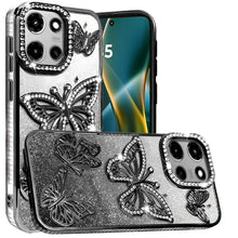 For Moto G Stylus 2025 Case Bling Butterflies 3D Glitter Cover + Tempered Glass
