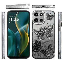 For Moto G Stylus 2025 Case Bling Butterflies 3D Glitter Cover + Tempered Glass