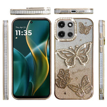 For Moto G Stylus 2025 Case Bling Butterflies 3D Glitter Cover + Tempered Glass