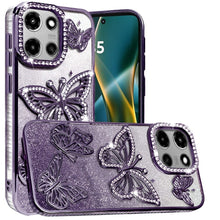 For Moto G Stylus 2025 Case Bling Butterflies 3D Glitter Cover + Tempered Glass