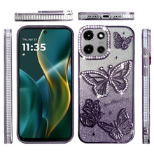 For Moto G Stylus 2025 Case Bling Butterflies 3D Glitter Cover + Tempered Glass