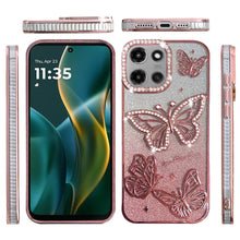 For Moto G Stylus 2025 Case Bling Butterflies 3D Glitter Cover + Tempered Glass