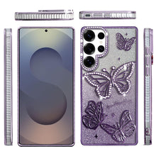 For Samsung S26 Ultra Case Bling Butterflies 3D Glitter Cover + Tempered Glass