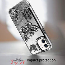 For iPhone 11 6.1 in. Case Bling Butterflies 3D Glitter Cover + Tempered Glass