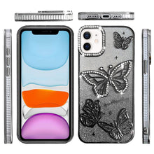 For iPhone 11 6.1 in. Case Bling Butterflies 3D Glitter Cover + Tempered Glass