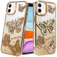 For iPhone 11 6.1 in. Case Bling Butterflies 3D Glitter Cover + Tempered Glass