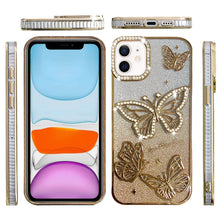For iPhone 11 6.1 in. Case Bling Butterflies 3D Glitter Cover + Tempered Glass