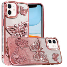For iPhone 11 6.1 in. Case Bling Butterflies 3D Glitter Cover + Tempered Glass
