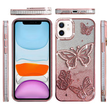 For iPhone 11 6.1 in. Case Bling Butterflies 3D Glitter Cover + Tempered Glass
