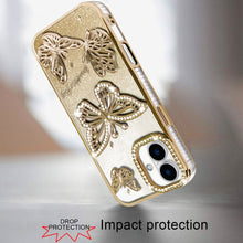 For iPhone 16 6.1inch Case Bling Butterflies 3D Glitter Cover + Tempered Glass