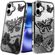 For iPhone 17 Case Bling Butterflies 3D Glitter Phone Cover + Tempered Glass