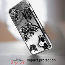 For iPhone 17 Case Bling Butterflies 3D Glitter Phone Cover + Tempered Glass