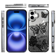 For iPhone 17 Case Bling Butterflies 3D Glitter Phone Cover + Tempered Glass