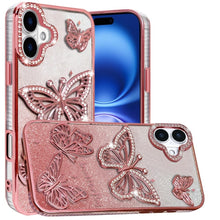 For iPhone 17 Case Bling Butterflies 3D Glitter Phone Cover + Tempered Glass