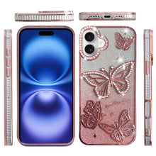 For iPhone 17 Case Bling Butterflies 3D Glitter Phone Cover + Tempered Glass