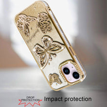 For iPhone 13/14 Case Bling Butterflies 3D Glitter Phone Cover + Tempered Glass