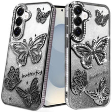 For Samsung S26 6.3" Case Bling Butterflies 3D Glitter Cover + Tempered Glass
