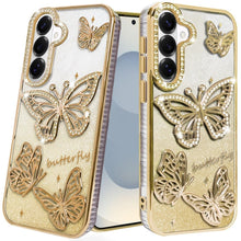 For Samsung S26 6.3" Case Bling Butterflies 3D Glitter Cover + Tempered Glass
