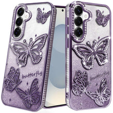 For Samsung S26 6.3" Case Bling Butterflies 3D Glitter Cover + Tempered Glass