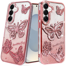 For Samsung S26 6.3" Case Bling Butterflies 3D Glitter Cover + Tempered Glass