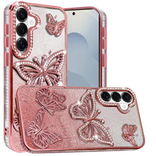 For Samsung S26 6.3" Case Bling Butterflies 3D Glitter Cover + Tempered Glass