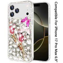 For iPhone 17 Pro Max Case Full Diamond Bling 3D Jewel Ornaments +Tempered Glass