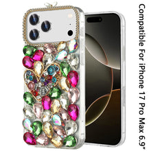 For iPhone 17 Pro Max Case Full Diamond Bling 3D Jewel Ornaments +Tempered Glass