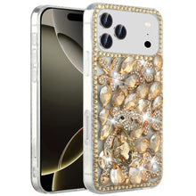 For iPhone 17 Pro Max Case Full Diamond Bling 3D Jewel Ornaments +Tempered Glass