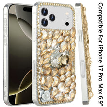 For iPhone 17 Pro Max Case Full Diamond Bling 3D Jewel Ornaments +Tempered Glass