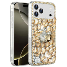 For iPhone 17 Pro Max Case Full Diamond Bling 3D Jewel Ornaments +Tempered Glass
