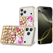 For iPhone 17 Pro Max Case Full Diamond Bling 3D Jewel Ornaments +Tempered Glass