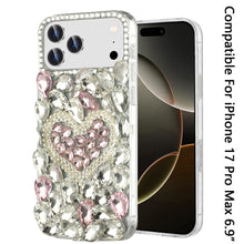 For iPhone 17 Pro Max Case Full Diamond Bling 3D Jewel Ornaments +Tempered Glass