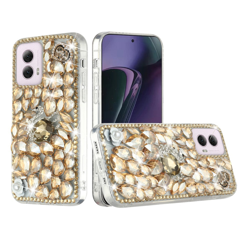 For Moto G Stylus 5G 2024 Case Full Bling with Ornaments Cover + Tempered Glass