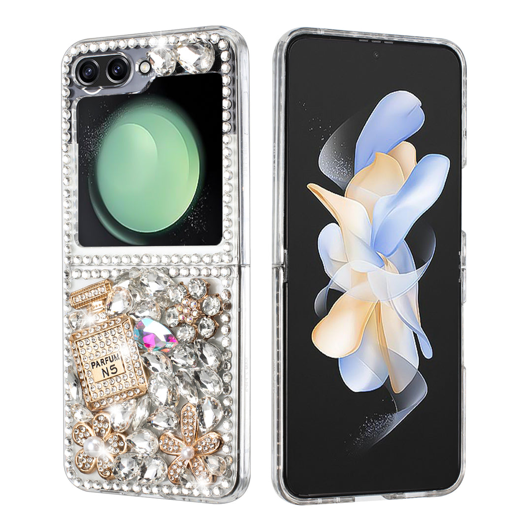 For Samsung Galaxy Z Flip 6 Case Full Diamond Bling with Ornaments Hard Cover