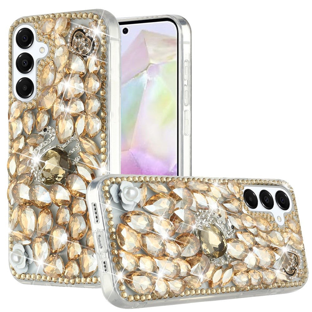 For Samsung A36 Case Full Bling with 3D Rhinestones Phone Cover + Tempered Glass