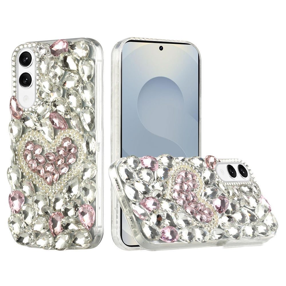 For Samsung S25 Edge Case Full Diamond Bling 3D Jewel Ornaments + Tempered Glass
