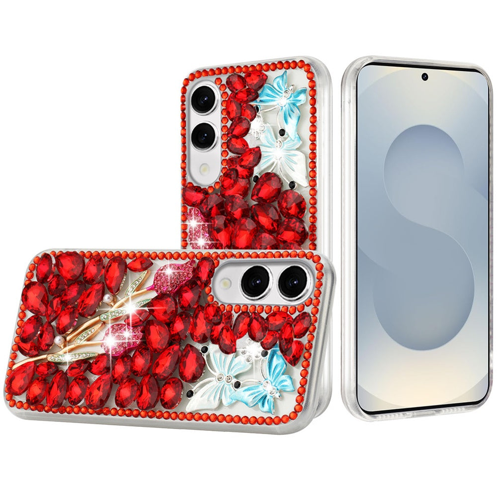 For Samsung S25 Edge Case Full Diamond Bling 3D Jewel Ornaments + Tempered Glass