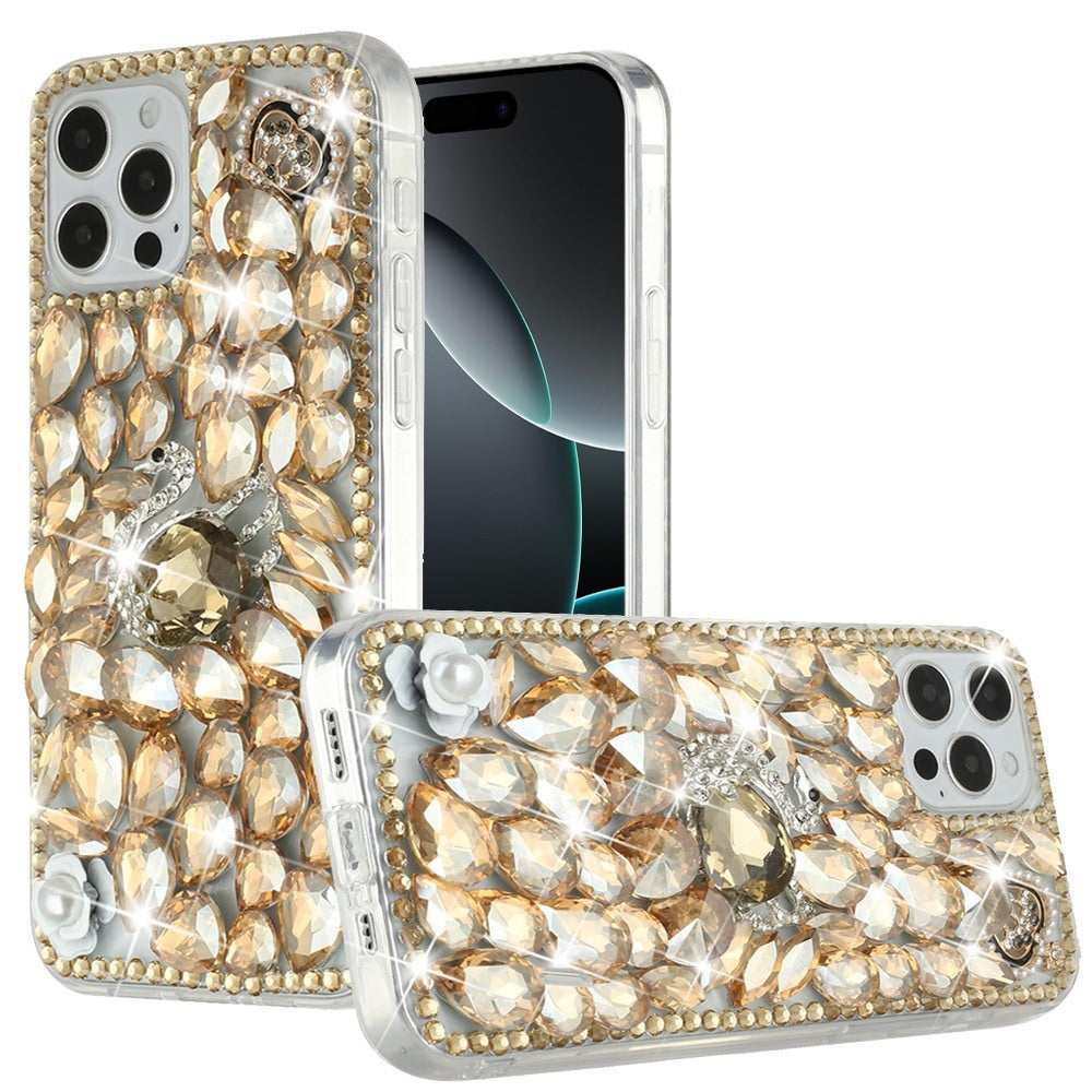 For iPhone 16 PRO MAX Case Full Bling Rhinestones Phone Cover + Tempered Glass