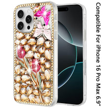 For iPhone 16 PRO MAX Case Full Bling Rhinestones Phone Cover + Tempered Glass