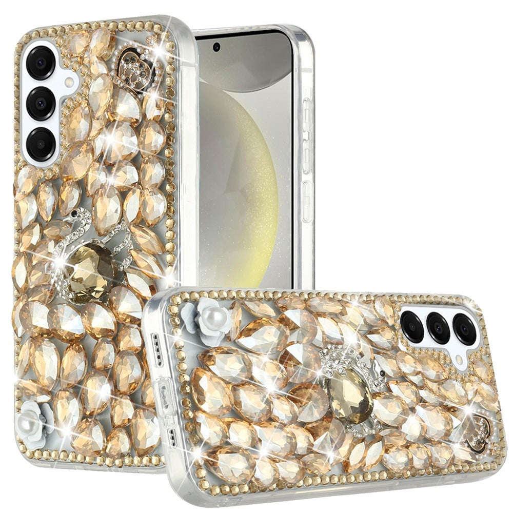 For Samsung S25+/S24+ Case Full Diamond Bling Cover 3D Jewels + Tempered Glass