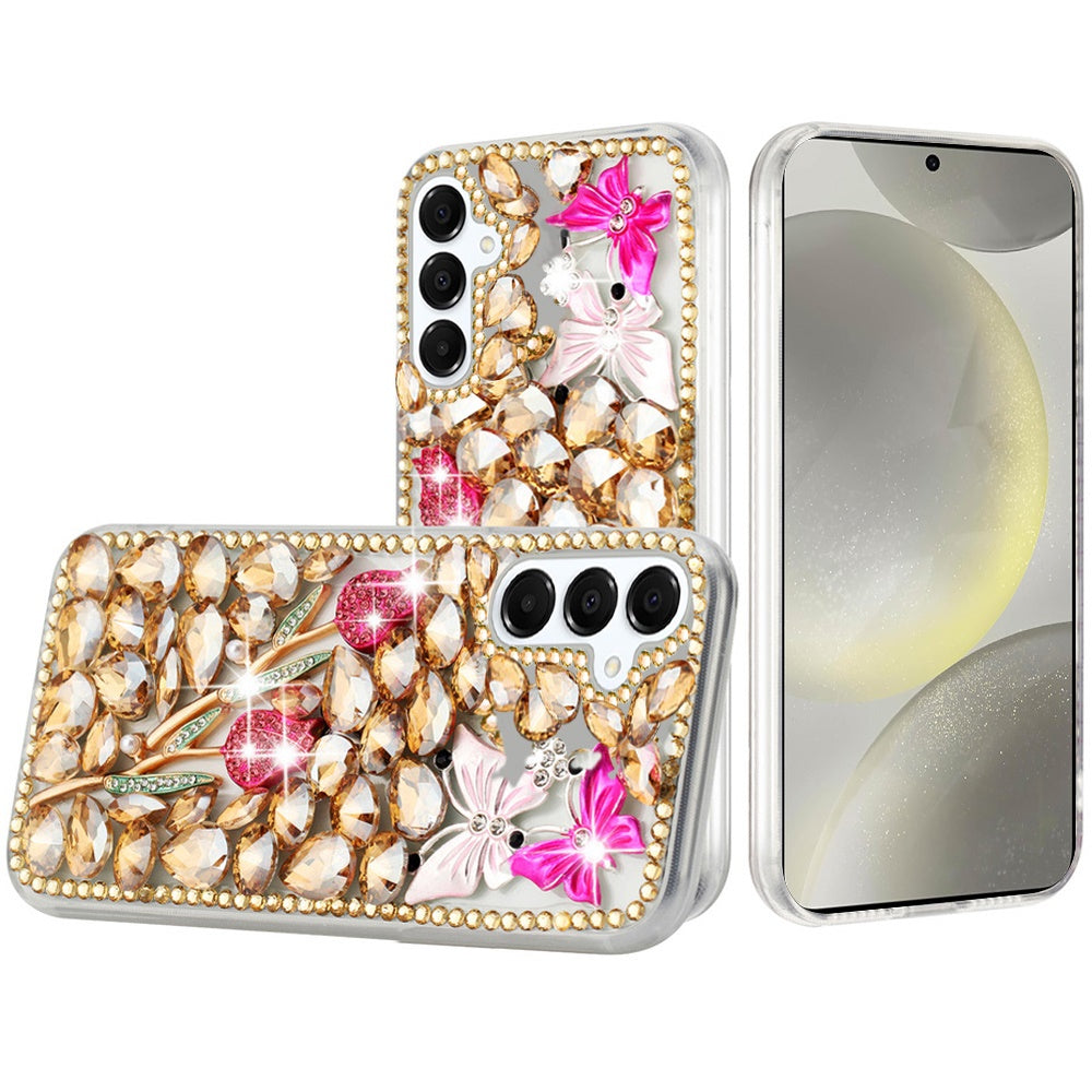 For Samsung S24+/S25+ Case Full Diamond Bling Cover 3D Jewels + Tempered Glass