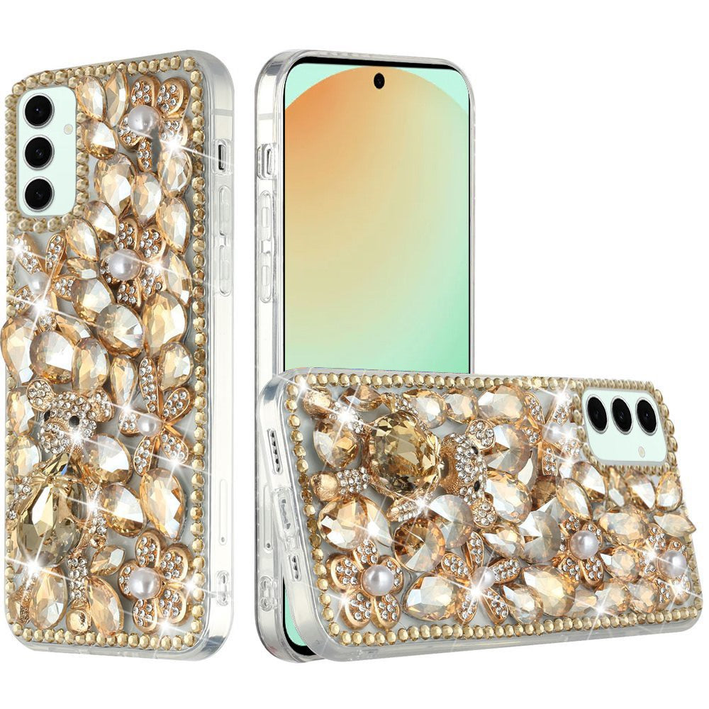 For Samsung Galaxy S24 FE Case Full Diamond Bling Cover w/ Faux Jewel Ornaments