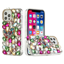 For iPhone 15 Case Full Diamond Bling w/ Faux Jewel Ornaments + 2 Tempered Glass