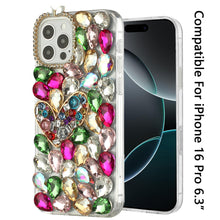 For iPhone 16 Pro 6.3in Case Full Bling Rhinestones Phone Cover + Tempered Glass