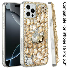 For iPhone 16 Pro 6.3in Case Full Bling Rhinestones Phone Cover + Tempered Glass