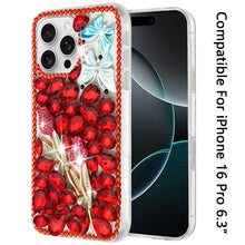 For iPhone 16 Pro 6.3in Case Full Bling Rhinestones Phone Cover + Tempered Glass