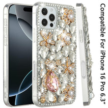 For iPhone 16 Pro 6.3in Case Full Bling Rhinestones Phone Cover + Tempered Glass