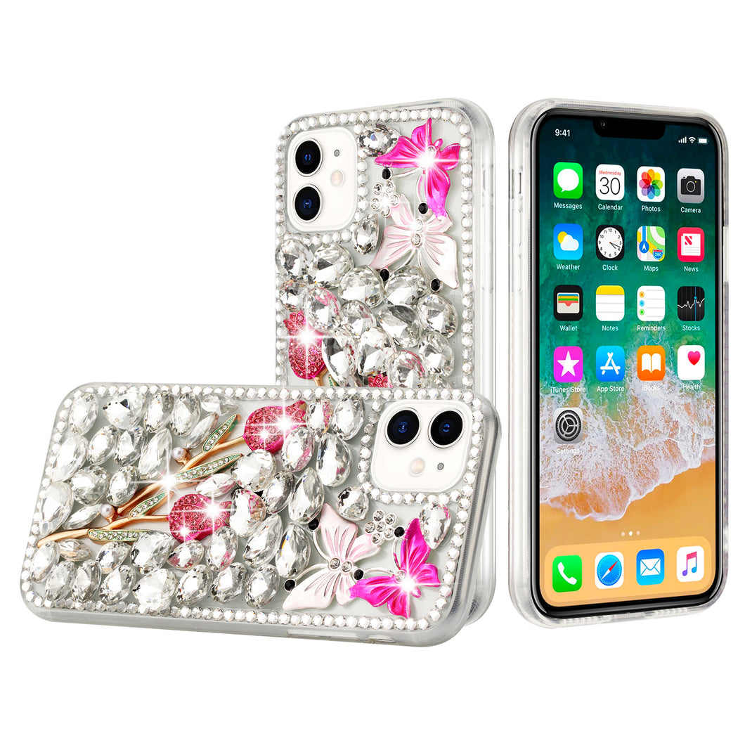 For iPhone 15 Case Full Diamond Bling w/ Faux Jewel Ornaments + 2 Tempered Glass