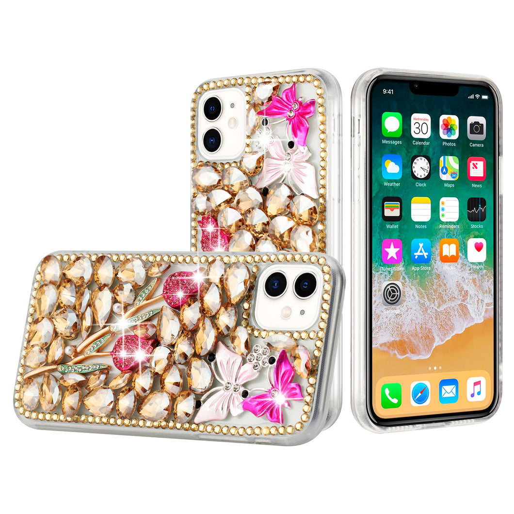 For iPhone 15 Case Full Diamond Bling w/ Faux Jewel Ornaments + 2 Tempered Glass