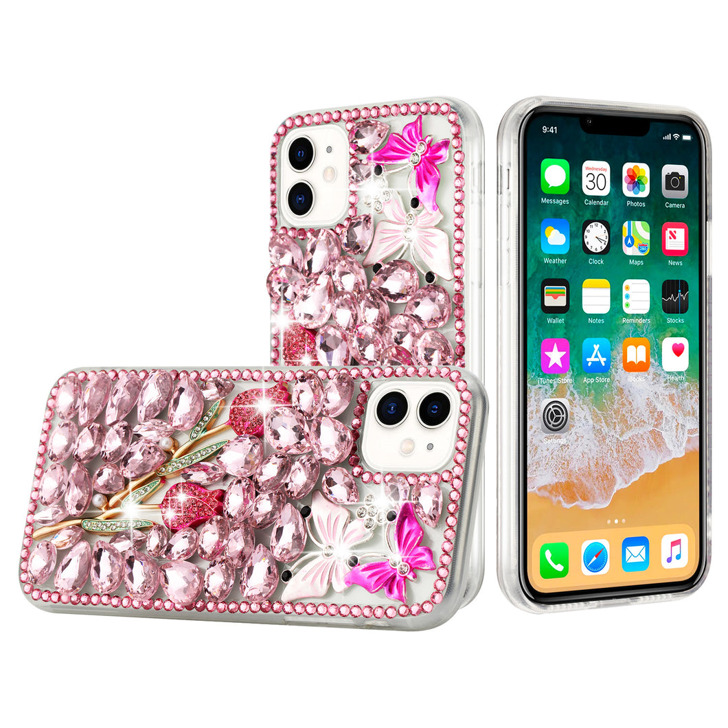 For iPhone 15 Case Full Diamond Bling w/ Faux Jewel Ornaments + 2 Tempered Glass